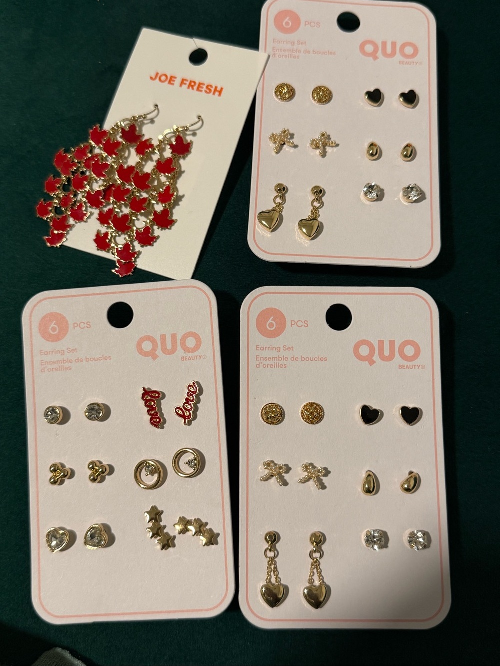 Jewelry Set Bundle with Red Maple Leaf Earrings and Gold Stud Sets